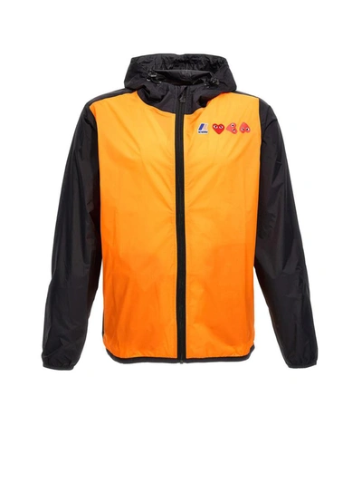 Comme Des Garçons Play Bicolor Waterproof Zip Jacket With Hood In Orange