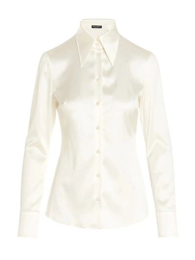 Dolce & Gabbana Classic Satin Regular Shirt In Blanco