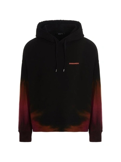 Dsquared2 Flame Tie Dyed Oversize Cotton Hoodie In Black