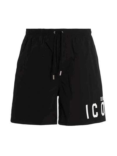 Dsquared2 Icon Printed Drawstring Swim Shorts In Black