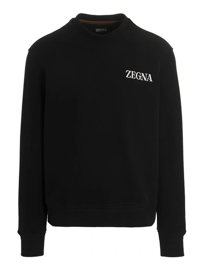 Ermenegildo Zegna Logo Detail Cotton Sweatshirt In Black
