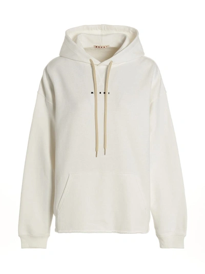 Marni Logo-print Drawstring Hoodie In White