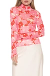 Alexia Admor Doja Mock Neck Mesh Top In Pink Floral