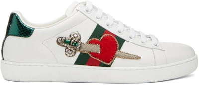 Gucci Appliquéd Embellished Leather Trainers In White