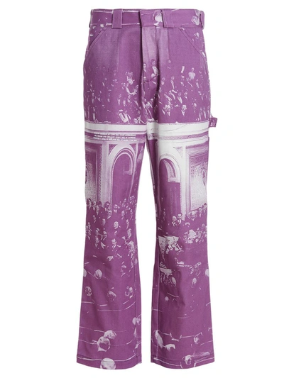 Msftsrep Federal Reserve Graphic-print Regular-fit Straight-leg Cotton-twill Trousers In Purple