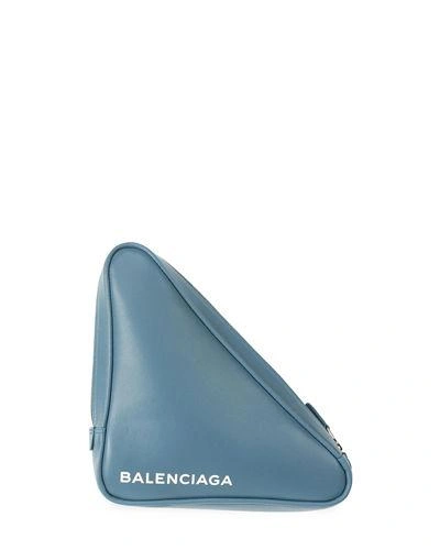 Balenciaga Triangle Pochette M Leather Clutch In Blue