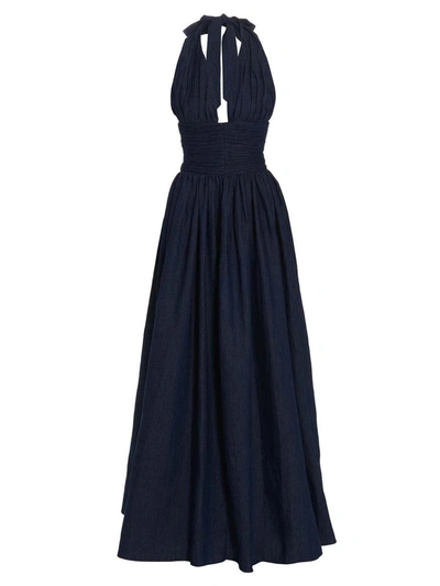 Rochas Long Maxi Dress In Blue