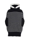 Sacai Navy Blue Striped Hooded Cape In Blue