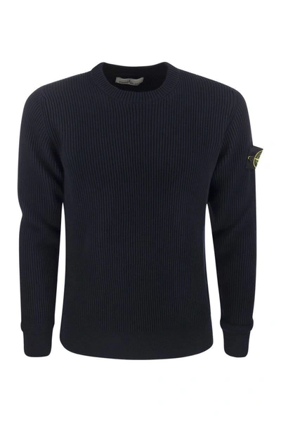 Stone Island Wool Ribbed Sweater In Blue