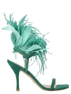 Stuart Weitzman Feather Detail Stiletto Heel Sandals In Green