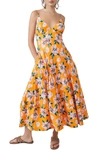Free People Finer Things Printed Midi Dress In Sunshine Combo