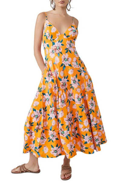 Free People Finer Things Printed Midi Dress In Sunshine Combo