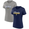 Fanatics Women's  Navy, Gray Milwaukee Brewers Fan T-shirt Combo Set In Navy