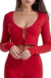 HOUSE OF CB PERLA TIE FRONT POINTELLE CROP CARDIGAN