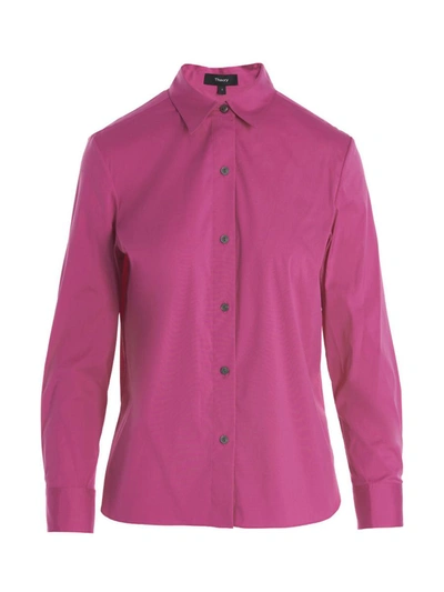 Theory Straight Fit Button Front Shirt In Fuchsia