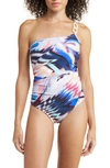 Change Of Scenery Kara Ruched One-shoulder One-piece Swimsuit In Mosaic Print