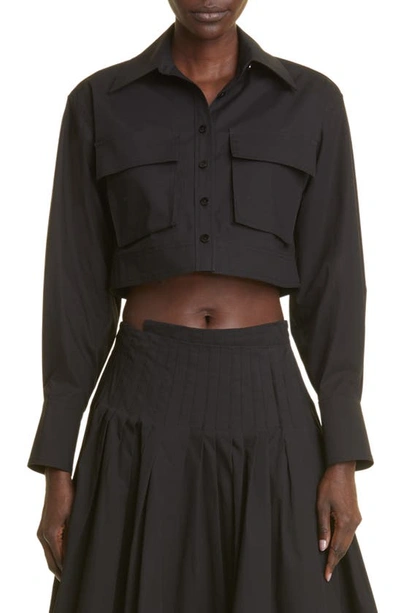 Proenza Schouler Eco Poplin Cropped Button-front Shirt In Black