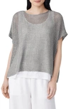 EILEEN FISHER OPEN STITCH SHORT SLEEVE ORGANIC LINEN SWEATER