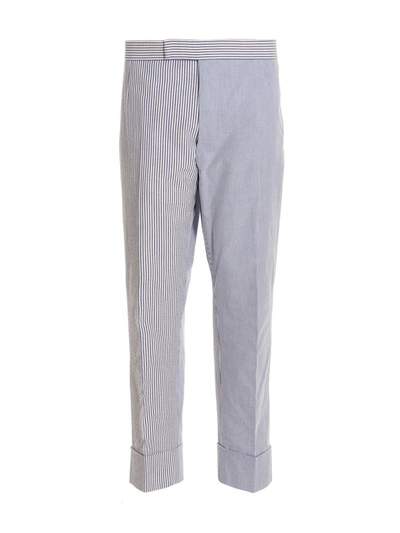 Thom Browne Striped Trousers In Light Blue