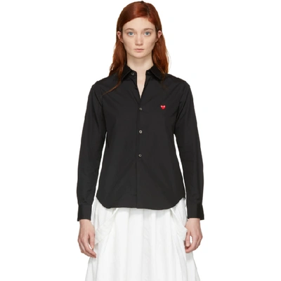Comme Des Garçons Play Womens Black Heart-embroidered Cotton-poplin Shirt Xs