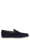 Tod's Round Toe Suede Slippera Loafers In Blue