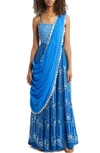 Sani Anjali Metallic Embroidered Anarkali With Dupatta In Cobalt/ Electric Blue
