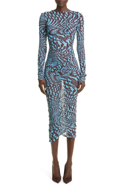 mugler star mesh dress Mugler Star-print Ruched Midi Dress