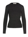 Tory Burch Metallic Stripe Ribbed Merino Wool Sweater In Black