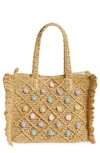 Btb Los Angeles Cheri Straw Tote In Natural Pastel Rainbow