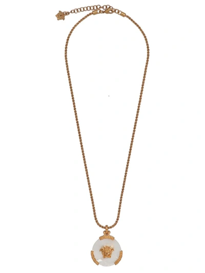 Versace La Maschera Necklace With Mother-of-pearl Pendant In Gold