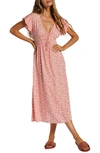 Billabong Picnic Date Floral Shirred Dress In Flamingo