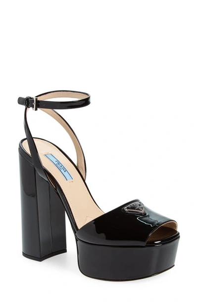 Prada Patent Platform Sandal In Black