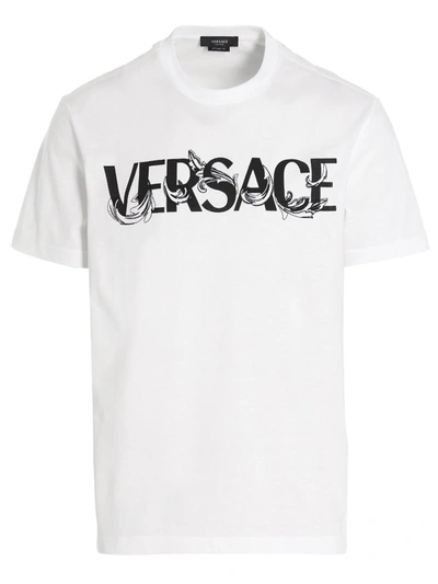 Versace Logo Embroidery T-shirt In Blanco