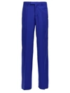 Versace Silk And Wool Blend Trousers In Blue
