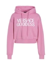 Versace Logo Print Cropped Hoodie In Pink