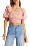 BILLABONG ONLY YOU FLORAL PUFF SLEEVE CROP TOP