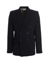Vtmnts Double-breasted Pinstriped Blazer With Flap Pockets In Blue