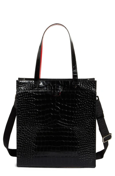 Christian Louboutin Ruistote Crocodile-effect Leather Tote Bag In Black/loubi/black
