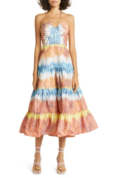 Alexis Roberta Tie-dye Tiered Halter Midi Dress In Multi