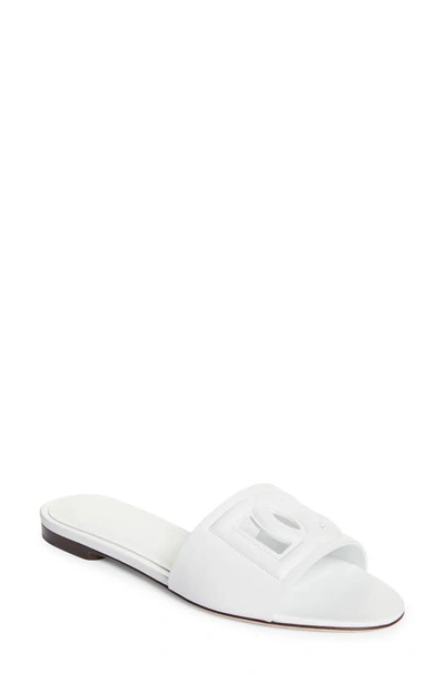Dolce & Gabbana Logo Cutout Leather Slides In White
