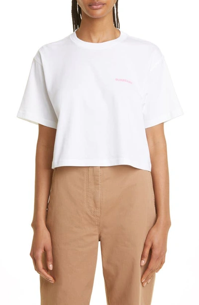 Burberry Oak Leaf Crest Cotton Cropped T-shirt In White