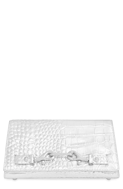 Rebecca Minkoff Lou Croc-embossed Leather Crossbody Bag In Argento