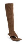 Jeffrey Campbell Confidence Knee High Sandal In Light Brown Suede