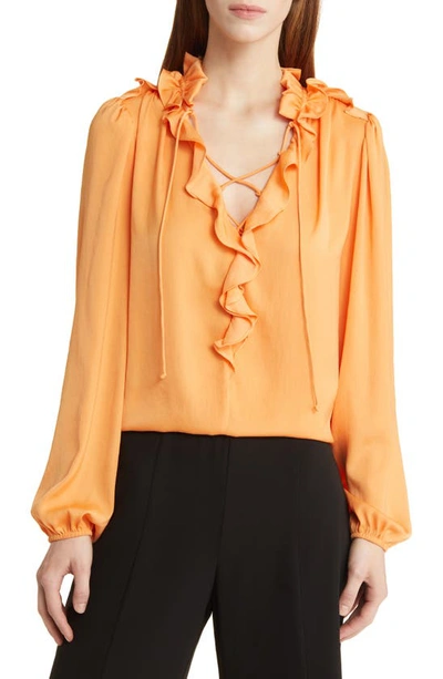 Kobi Halperin Gabby Long Sleeve Hammered Satin Blouse In Musk Melon