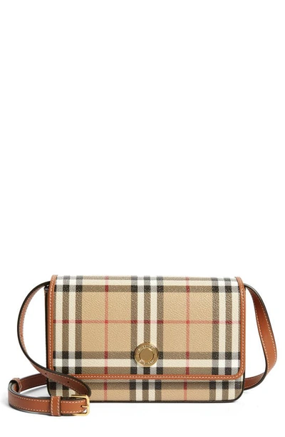 Burberry Hampshire Check Crossbody Bag In Archive Beige