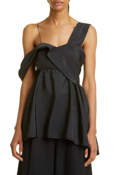 Cecilie Bahnsen Sally One-shoulder Recycled Faille Top In Black