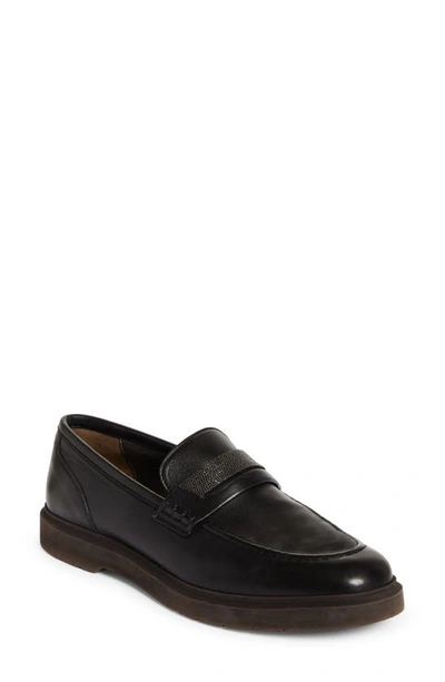 Brunello Cucinelli Monili Penny Loafer In C101 Black