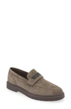 Brunello Cucinelli Beaded Almond Toe Penny Loafers In C8212 Dark Grey