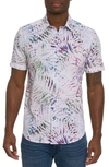Robert Graham The Roxy Short Sleeve Button Down Shirt In White Multi Purple Print