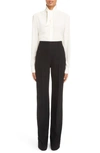 Chloé Long-sleeve Open-neck Silk Crepe De Chine Blouse W/ Ring Scarf In Buttercream